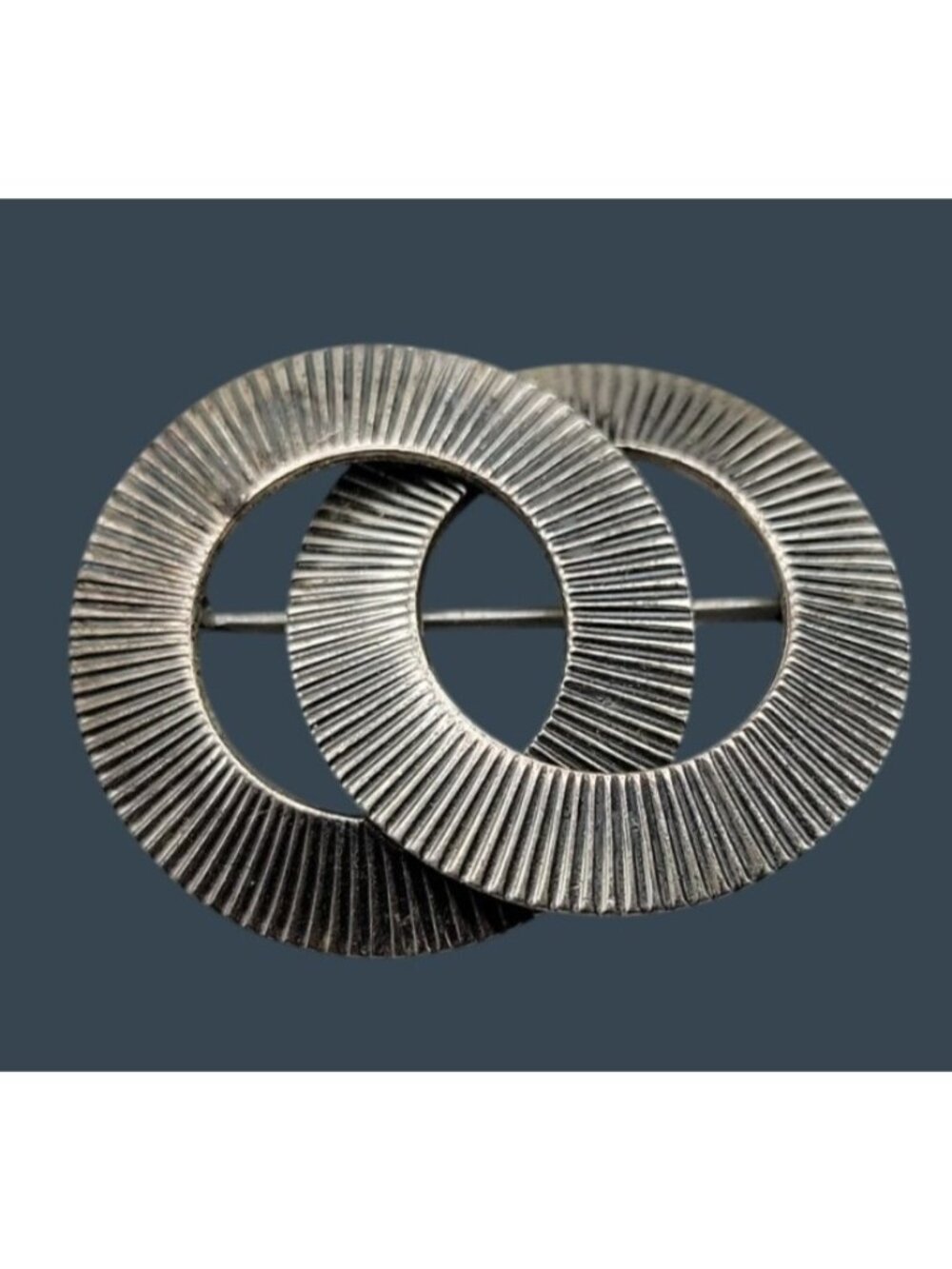 Vintage Danecraft Sterling Silver Ribbed Interlocking Circles Brooch 925 Signed